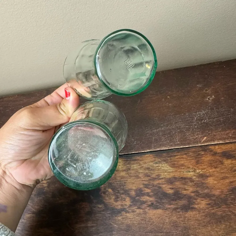 Set of 2 Vintage Coca-Cola green tint fountain shake‎ 4.5 inch glasses Marked IG